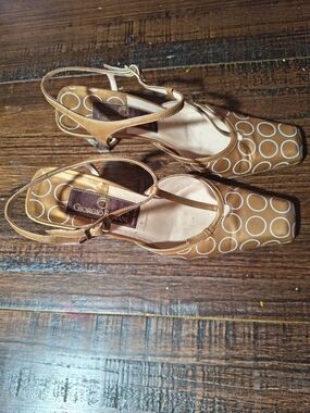Giorgio Fabiani Women's Leather Tan Circle-Print Slingback Pumps
